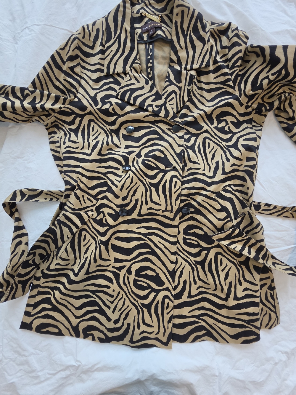 Dana Buchman Zebra Print Tie-Waist Jacket in Black & Beige Size Xl - Picture 6 of 10